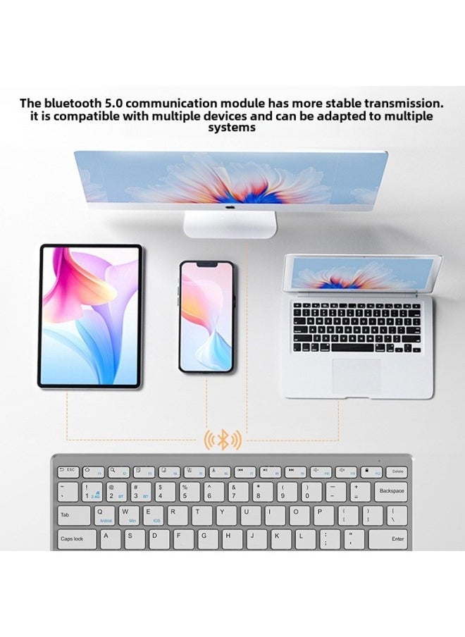 The Wireless Bluetooth Keyboard Is Suitable For Mobile Phone Tablet Computer 78 Key Keypad Mute Office Multilingual-Color:K019 Rechargeable Version Dual-mode Silver Single Keyboard - Image 4