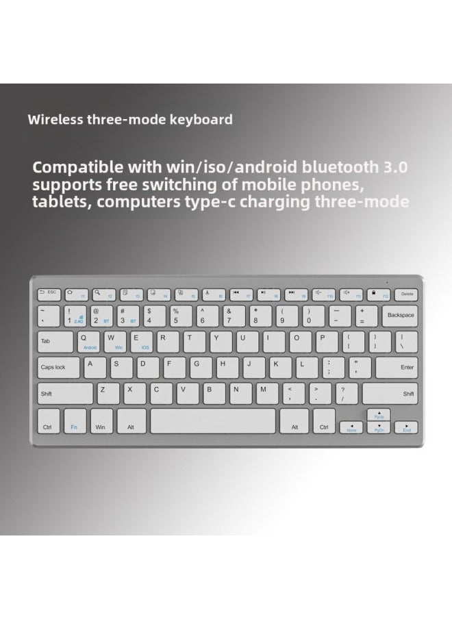 The Wireless Bluetooth Keyboard Is Suitable For Mobile Phone Tablet Computer 78 Key Keypad Mute Office Multilingual-Color:K019 Rechargeable Version Dual-mode Silver Single Keyboard - Image 2