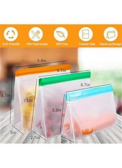 MIXDE Reusable Freezer Bags 10 Pack, Stand Up Reusable Food Storage Bags for Food Leakproof, 2 Gallon Bags + 4 Sandwich Bags + 4 Snack Reusable Freezer Bags for Kitchen Meat Fruit Cereal  - Image 5