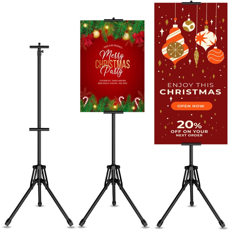 GSOW Poster Stand for Display 80 Adjustable Sign Stand Tripod Retractable Poster Board Stand DoubleSided Banner Stand Foldable Floor Standing Sign Holder Signage Stand with Portable Bag Black