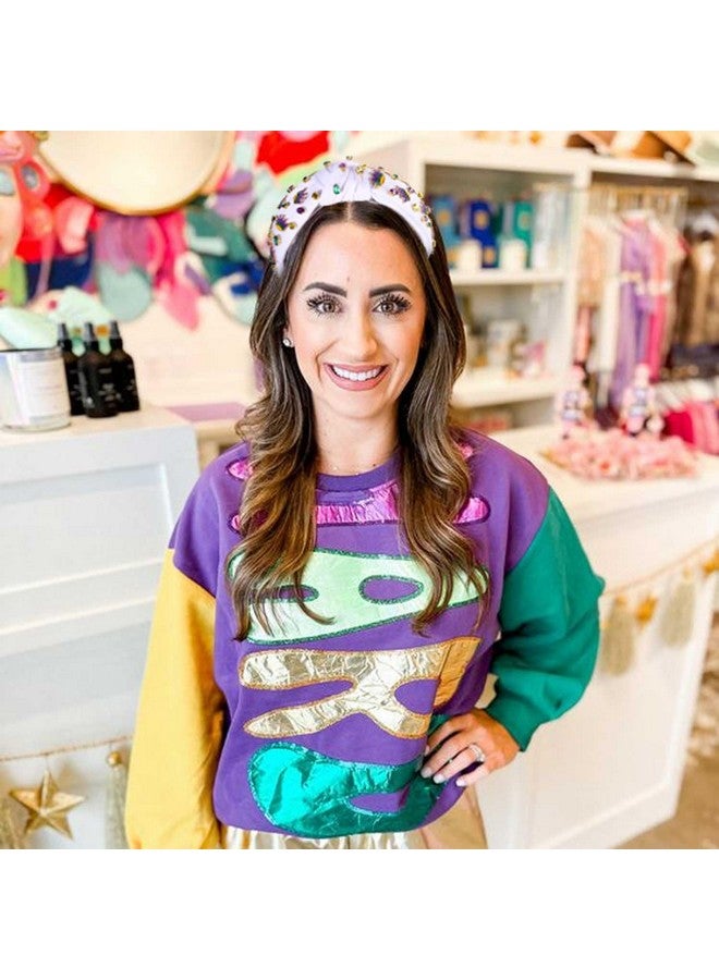 Loquat Mardi Gras Headband For Women Mardi Gras Accessories Beaded Fleur De Lis Mask Crown Knotted Headband Jeweled Crystal Rhinestone Headband Fat Tuesday Parade Accessories Jewelry Gifts (Crown 2) - Image 4