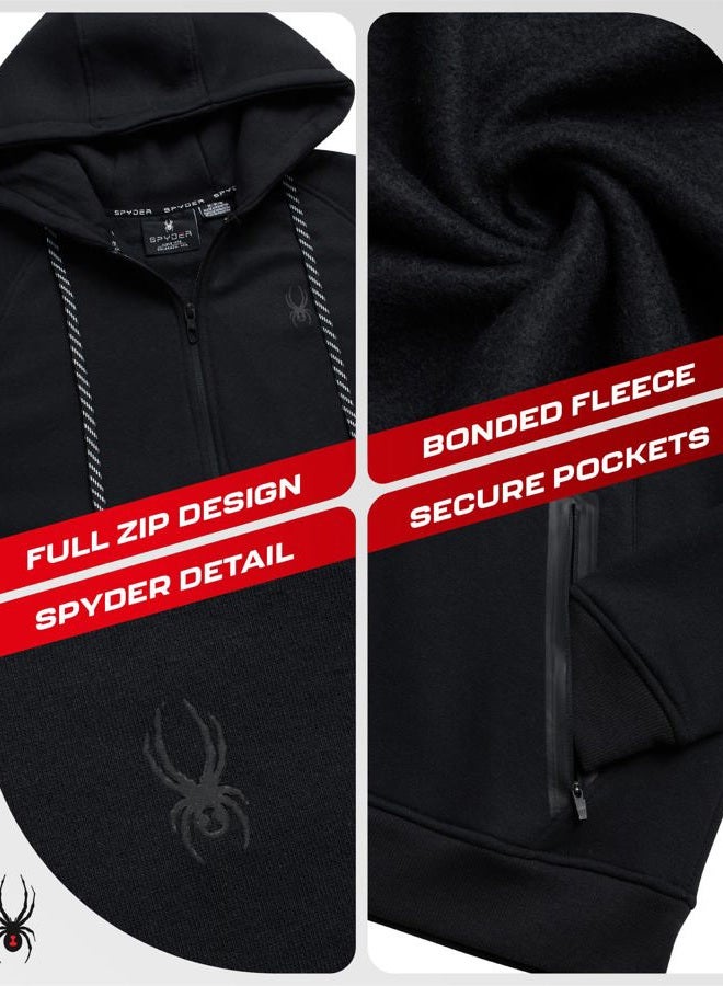 Spyder Mens Zip Up Hoodie - Super Soft Performance Fleece Sweatshirts for Men - Warm Athletic Hoodies for Running Walking Gym, Black, S - Image 5