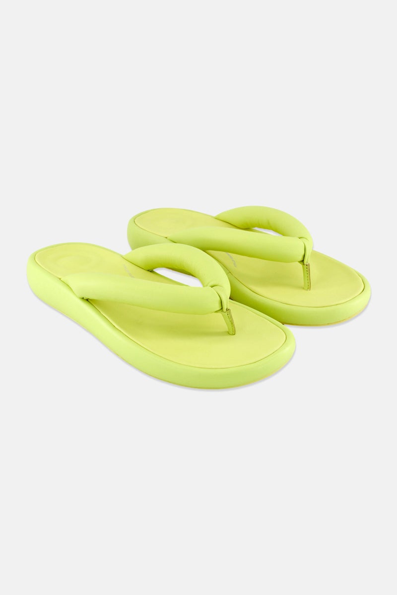 FitFlop Women Iqushion D-Luxe Padded Leather Flip-Flops Slip On Sandals, Lime Green - Image 1