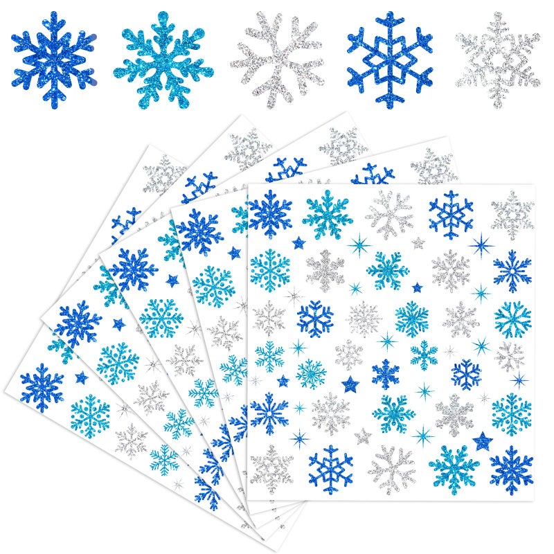Whaline 330Pcs Winter Glitter Stickers 3 Colors Snowflake Decals Christmas Self Adhesive Stickers for DIY Crafts Home Party Greeting Cards Making Scrapbooking Decor 10 Sheets
