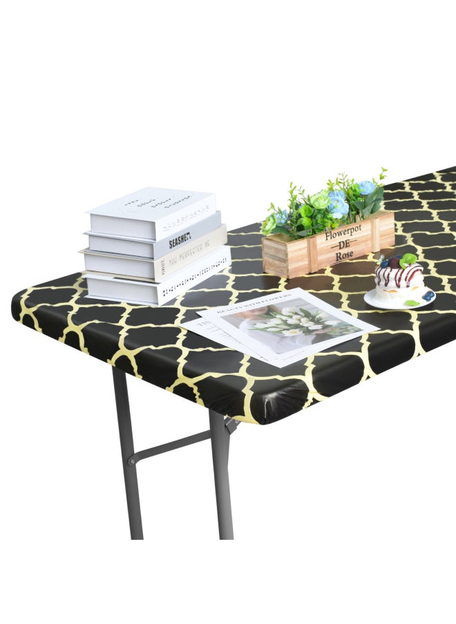 Generic - Cross-border PVC Flannel Rectangular Plaid Tablecloth Waterproof Oil-proof Hotel Round Table Cover Household Tablecloth Tablecloth Table-Color:Black And Red Plaid-Specifications:90 * 197CM(6FT) Rectangular - Image 1