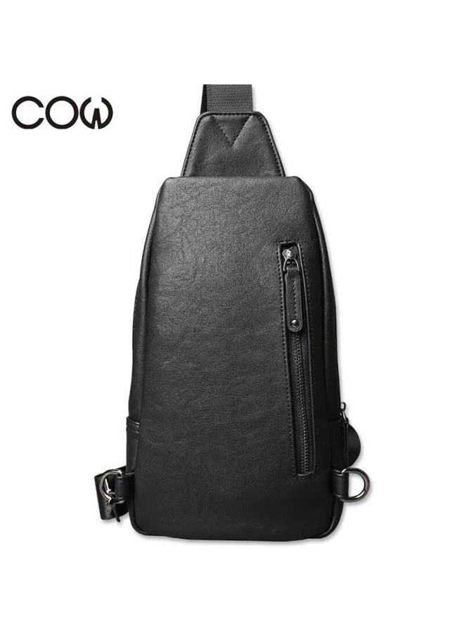 Cow Chest Bag Men's Single Shoulder Bag Fashion Men's Crossbody Casual Trendy Durable C-8610 Black - Image 4