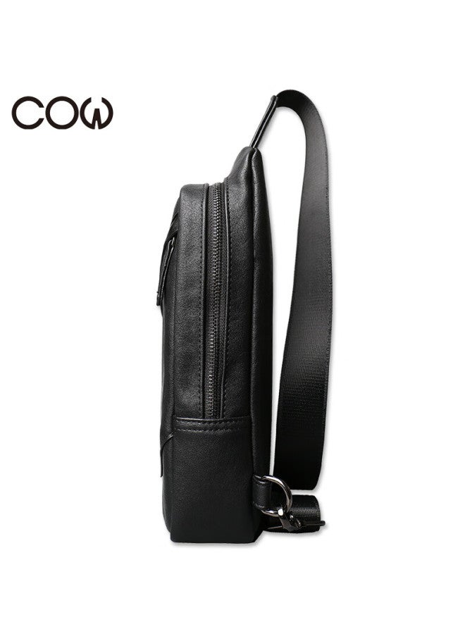 Cow Chest Bag Men's Single Shoulder Bag Fashion Men's Crossbody Casual Trendy Durable C-8610 Black - Image 5