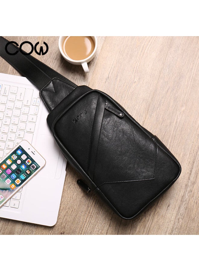 Cow Chest Bag Men's Single Shoulder Bag Fashion Men's Crossbody Casual Trendy Durable C-8610 Black - Image 3