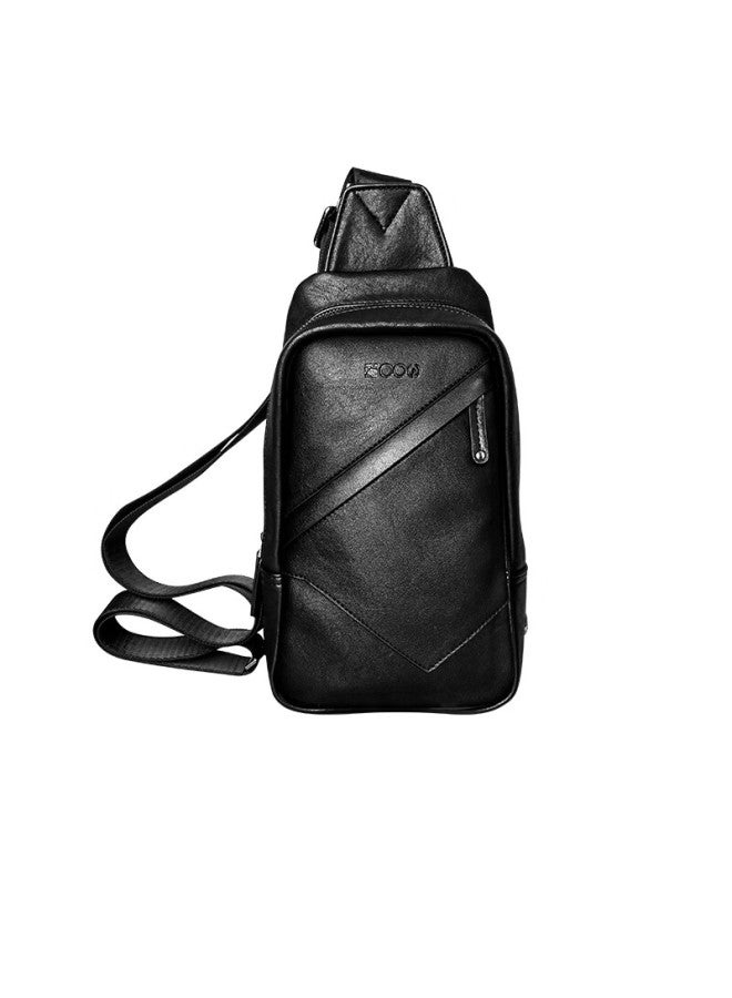 Cow Chest Bag Men's Single Shoulder Bag Fashion Men's Crossbody Casual Trendy Durable C-8610 Black - Image 1