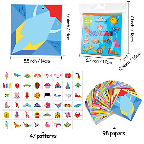 hapray Origami Kit for Kids Ages 5-8 8-12, with Guiding Book, 98 Sheets Paper with 47 Patterns, DIY Art and Craft Projects, Beginners Children's Day Gift Boy Girl - Image 3