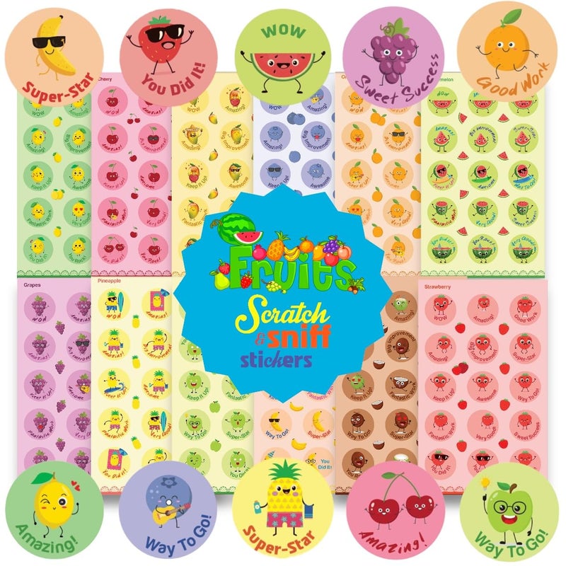Joyful Artistry Scratch and Sniff Stickers 12 Different Scents 24 Sheets of Fruits Food Smelly Rewards Motivational Stickers for Kids Students and Teachers