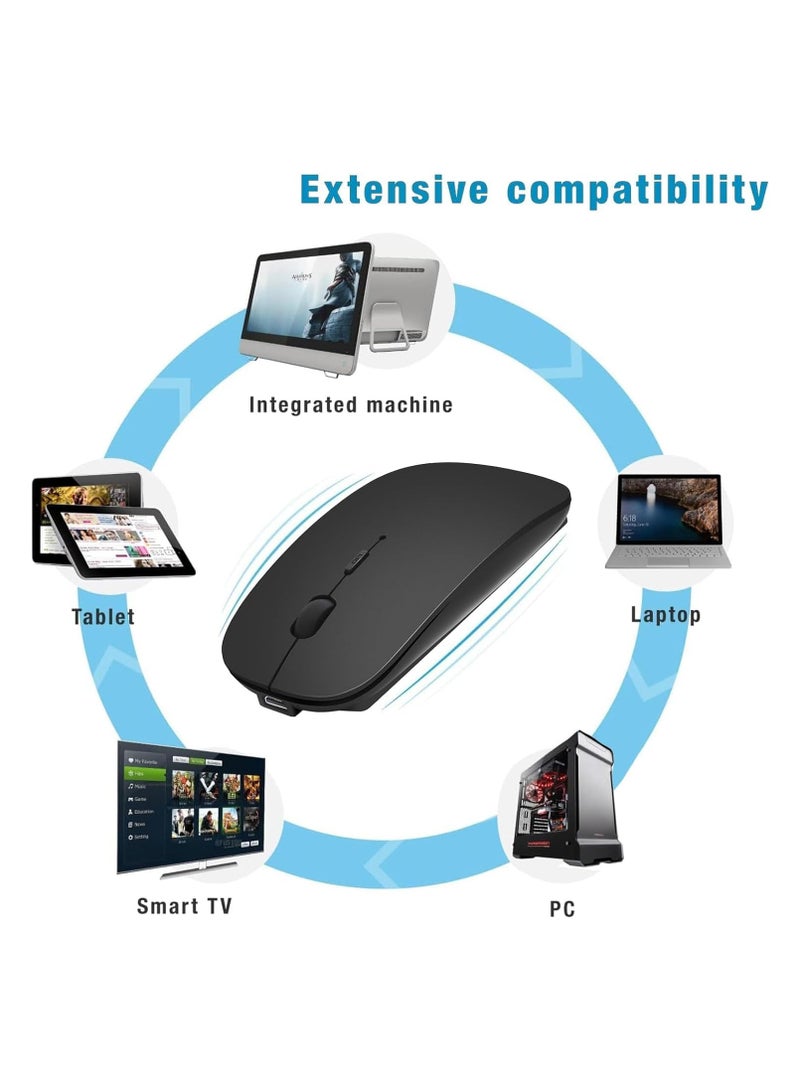 Slim Rechargeable Wireless Bluetooth Mouse with USB Port Compatible with Laptops, PCs, iPads, iPhones, Macs, Notebooks, Air, iOS 13.1.2 and above, Android, Windows, and Linux, Black  - Image 2