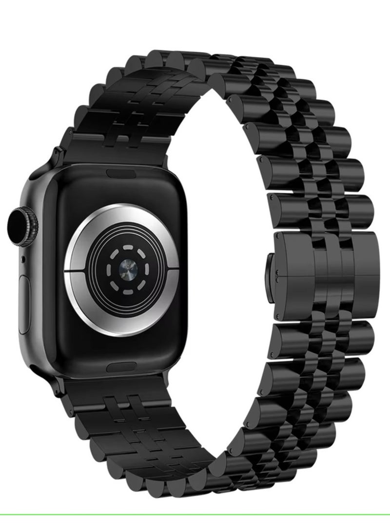 موكسوم سوار ساعة معدني لساعة Apple Watch Ultra، متوافق مع 49، 46، 45 مم، حزام بديل من الفولاذ المقاوم للصدأ لساعة iWatch، حزام معدني لساعة Apple Ultra (أسود) - Image 1