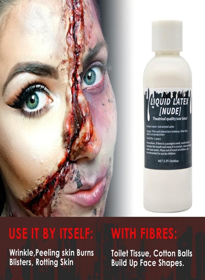Kreyfer 2.2 fl oz Liquid Latex Halloween SFX Makeup Kit, Clear Adhesive Latex Glue for Skin Special Costume Effects for Realistic Scar Cut Wounds Peeling Skin Wrinkes Burns, Light Flesh Body and Face Glue - Image 3