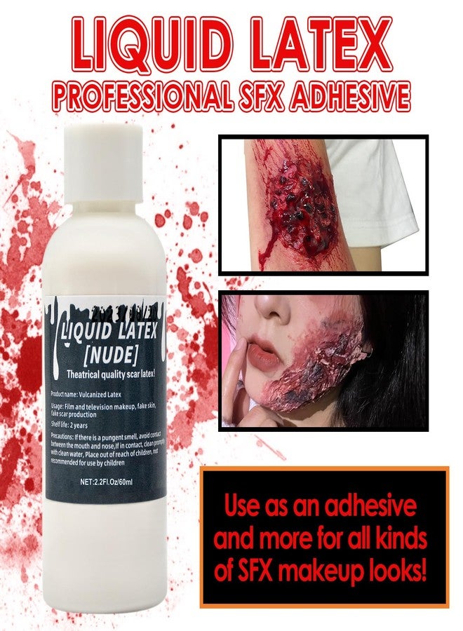 Kreyfer 2.2 fl oz Liquid Latex Halloween SFX Makeup Kit, Clear Adhesive Latex Glue for Skin Special Costume Effects for Realistic Scar Cut Wounds Peeling Skin Wrinkes Burns, Light Flesh Body and Face Glue - Image 2