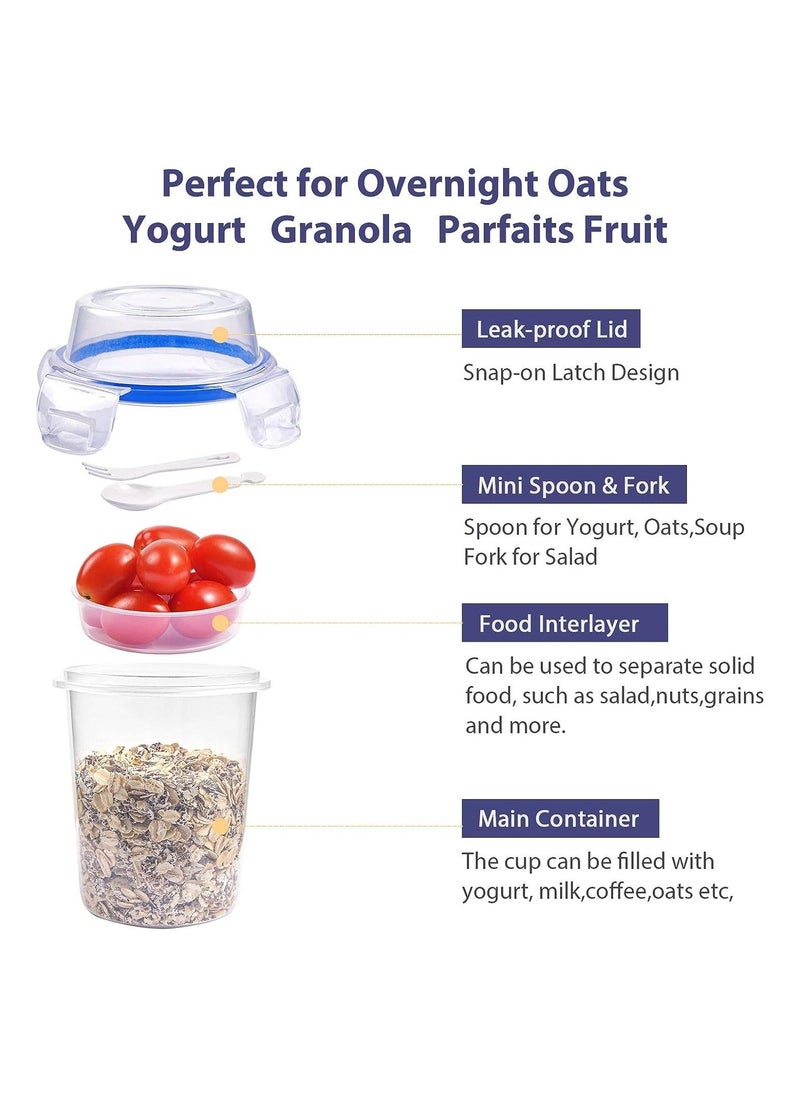 4PCS Overnight Oats Container Set, 17 oz Double Layer Yogurt Jars Jars with Attached Lids and Spoons Wet and Dry Separation Parfait Cups Oats Jars Take and Go Yogurt Cup with Topping Cereal Cup  - Image 2