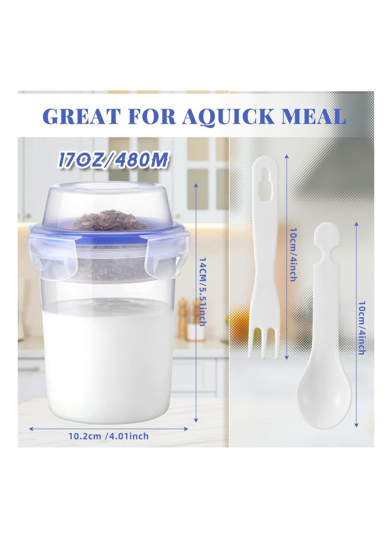 4PCS Overnight Oats Container Set, 17 oz Double Layer Yogurt Jars Jars with Attached Lids and Spoons Wet and Dry Separation Parfait Cups Oats Jars Take and Go Yogurt Cup with Topping Cereal Cup  - Image 5