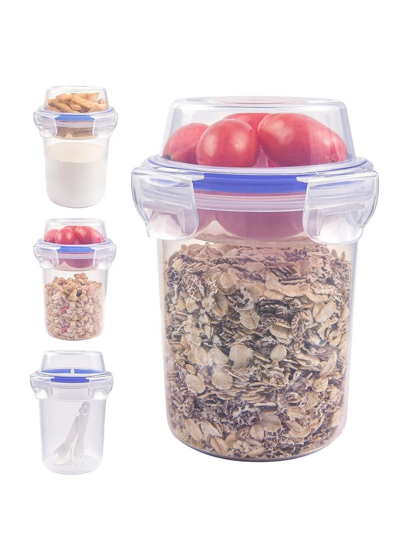 4PCS Overnight Oats Container Set, 17 oz Double Layer Yogurt Jars Jars with Attached Lids and Spoons Wet and Dry Separation Parfait Cups Oats Jars Take and Go Yogurt Cup with Topping Cereal Cup  - Image 1