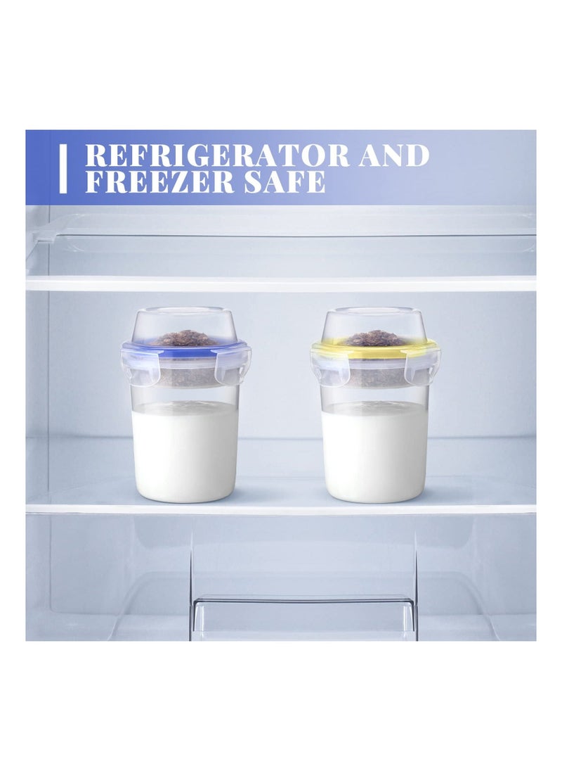 4PCS Overnight Oats Container Set, 17 oz Double Layer Yogurt Jars Jars with Attached Lids and Spoons Wet and Dry Separation Parfait Cups Oats Jars Take and Go Yogurt Cup with Topping Cereal Cup  - Image 3