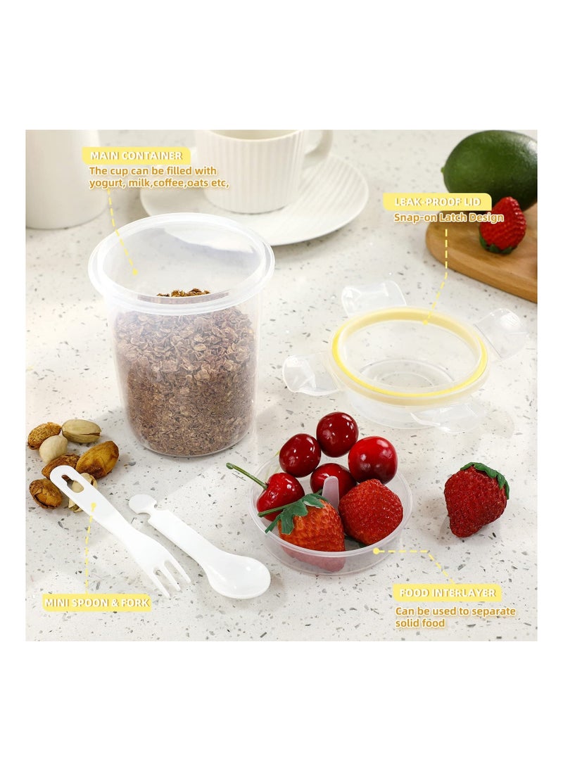 4PCS Overnight Oats Container Set, 17 oz Double Layer Yogurt Jars Jars with Attached Lids and Spoons Wet and Dry Separation Parfait Cups Oats Jars Take and Go Yogurt Cup with Topping Cereal Cup  - Image 4