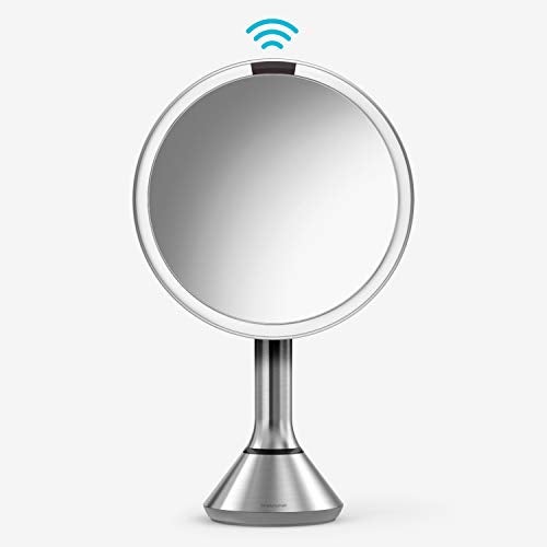 simplehuman مرآة مكياج دائرية بحساس 8" من سيمبل هيومن مع إعدادات إضاءة مزدوجة تعمل باللمس، تكبير 5x، قابلة لإعادة الشحن وبدون سلك، من الفولاذ المقاوم للصدأ المصقول - Image 1