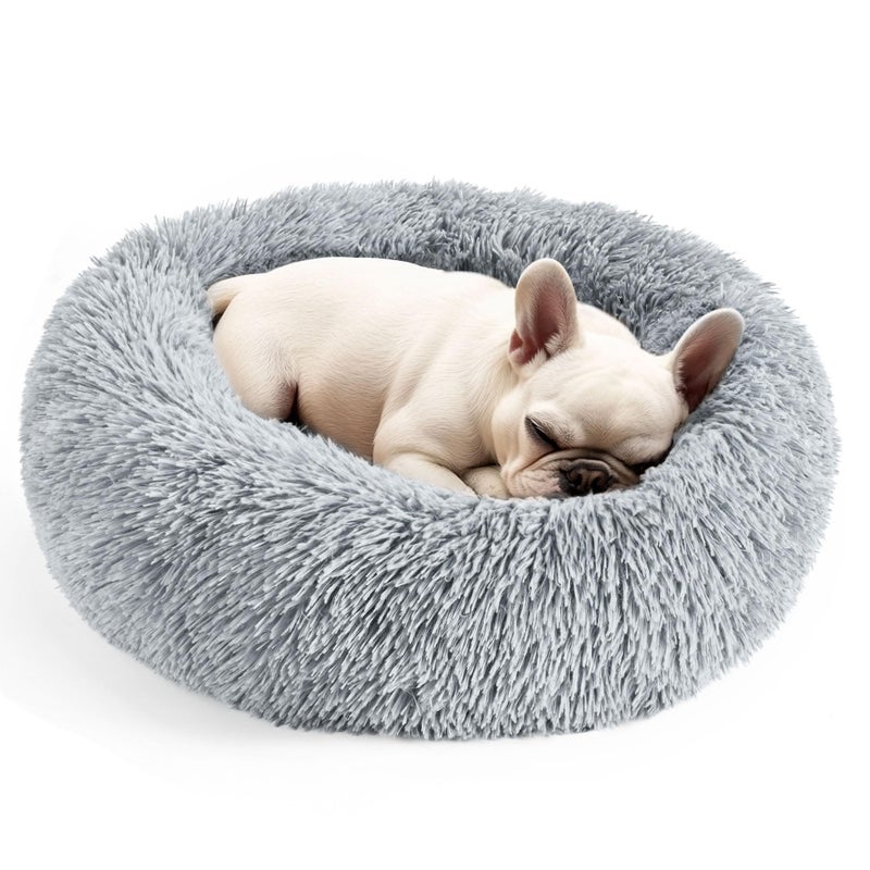 Hoewina Dogs Bed for Small Dogs, Anti-Anxiety Washable Round Bed (Light Grey, 24.0" L x 24.0" W x 8.0" Th) - Image 1