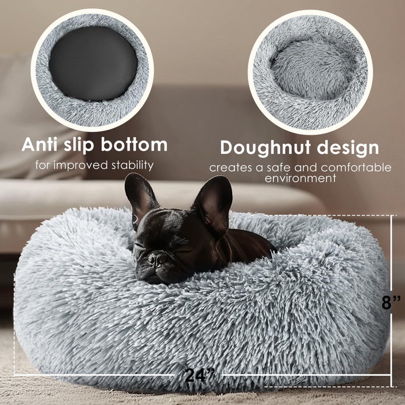 Hoewina Dogs Bed for Small Dogs, Anti-Anxiety Washable Round Bed (Light Grey, 24.0" L x 24.0" W x 8.0" Th) - Image 3