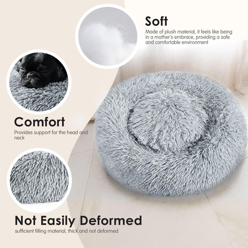Hoewina Dogs Bed for Small Dogs, Anti-Anxiety Washable Round Bed (Light Grey, 24.0" L x 24.0" W x 8.0" Th) - Image 5