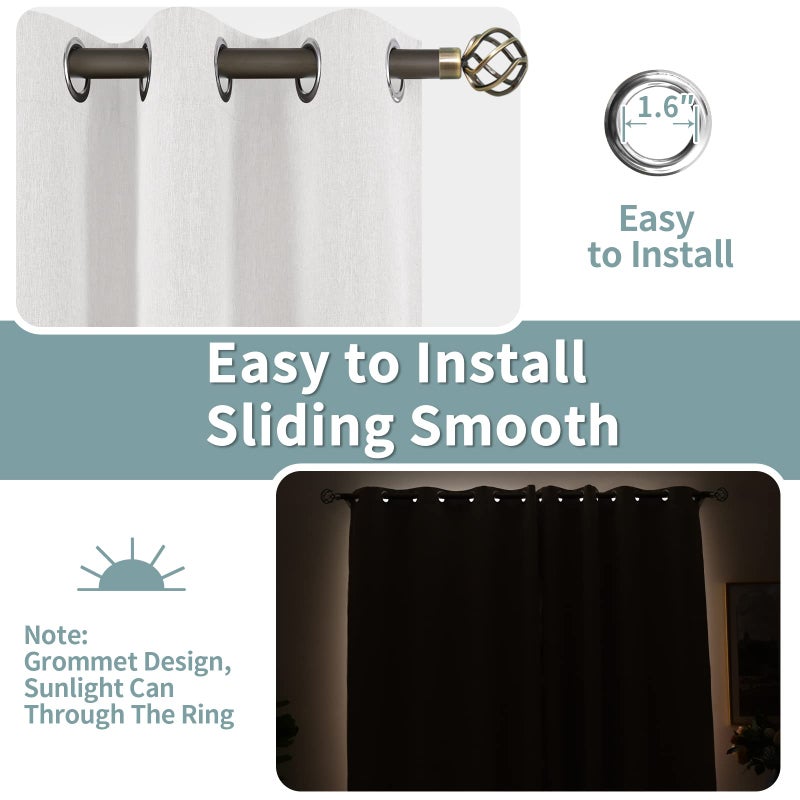 BGment Bression قبالة الستائر الأبيض تعتيم 45 بوصة طول لغرفة النوم 2 لوحات الكتان محكم العزل الحراري الستائر الستائر النافذة مع Grommet 52 بوصة كل لوحة - Image 5