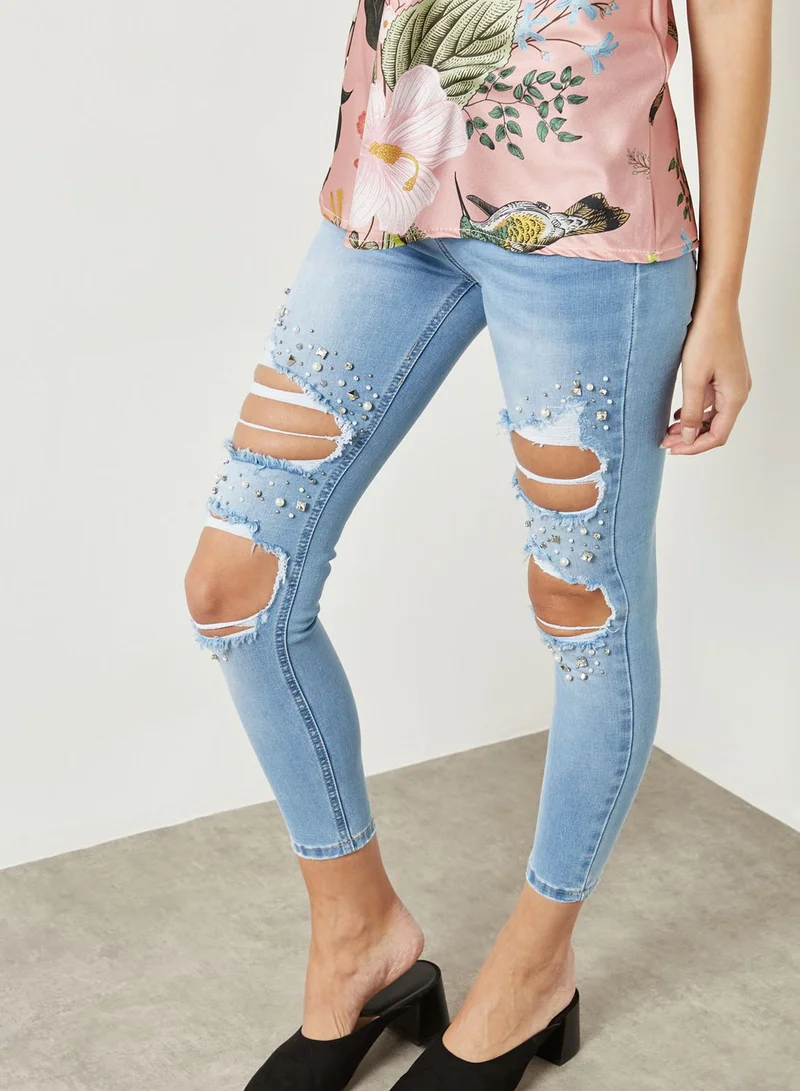 Ginger Pearl Ripped Skinny Jeans
