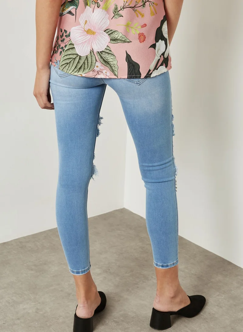 Ginger Pearl Ripped Skinny Jeans