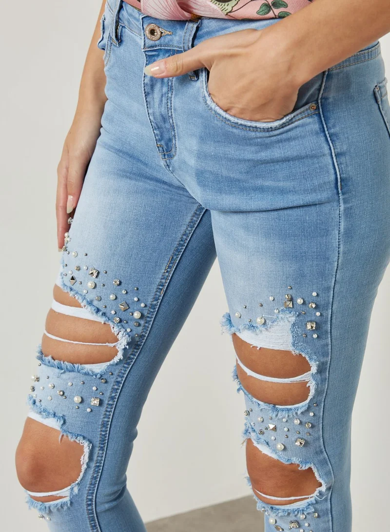 Ginger Pearl Ripped Skinny Jeans