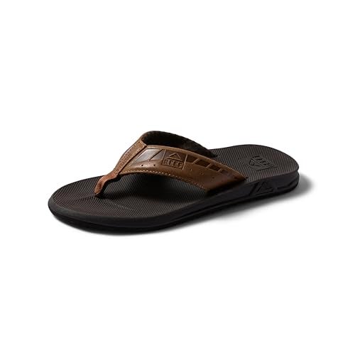 Reef Phantom LE Mens Beach Flip Flop, Full Grain Leather Strap, Compression Molded EVA footbed, Brown/Tan, 13 - Image 1