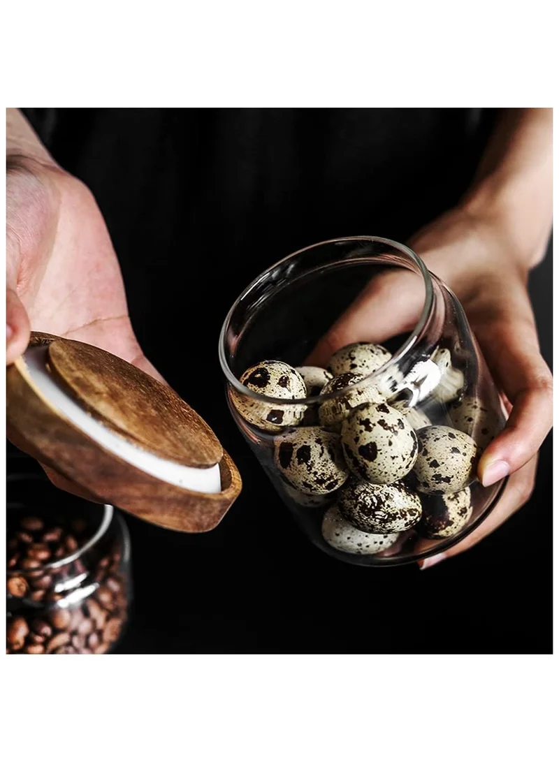 QUESERA Quesera  Glass Storage Container jars set of 5 with Airtight Acacia Lid for Coffee Beans, Flour, Sugar, Rice and Spaghetti and etc WITH PREPRINTED PANTRY LABELS