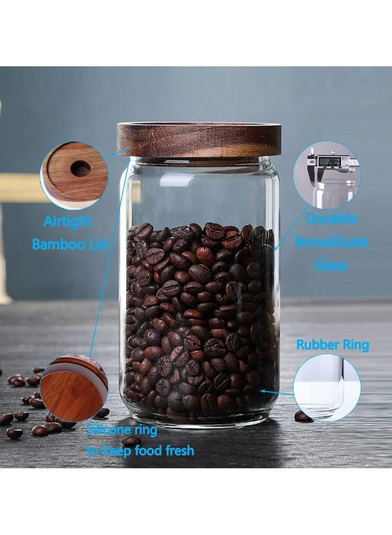 Quesera  Quesera  Glass Storage Container jars set of 5 with Airtight Acacia Lid for Coffee Beans, Flour, Sugar, Rice and Spaghetti and etc WITH PREPRINTED PANTRY LABELS  | Best Price UAE