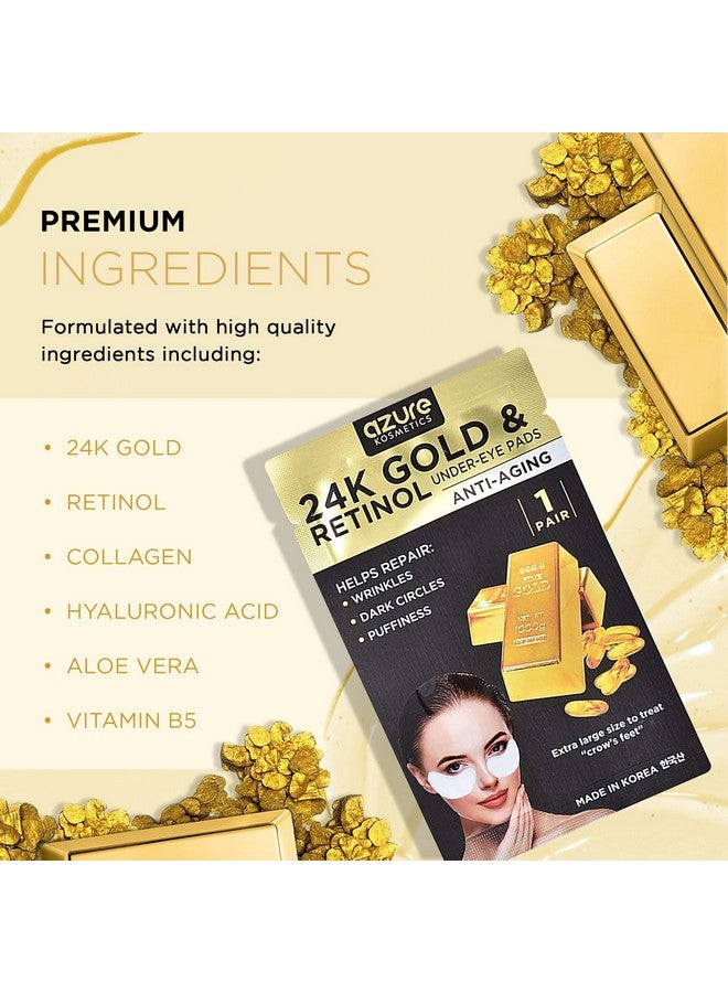 Azure Cosmetics Azure 24K Gold & Retinol Anti Aging Under Eye Patches Firming Restoring & Deeply Hydrating Eye Mask Reduces Fine Lines Wrinkles Dark Circles & Puffiness Skin Care Made In Korea 5 Pairs - Image 2