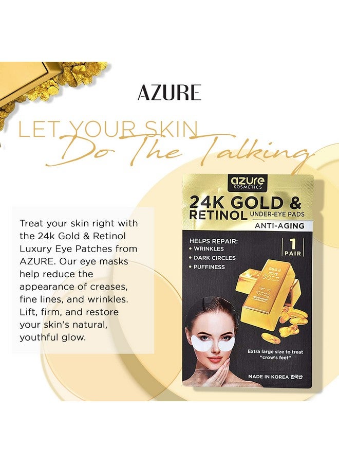 Azure Cosmetics Azure 24K Gold & Retinol Anti Aging Under Eye Patches Firming Restoring & Deeply Hydrating Eye Mask Reduces Fine Lines Wrinkles Dark Circles & Puffiness Skin Care Made In Korea 5 Pairs - Image 3