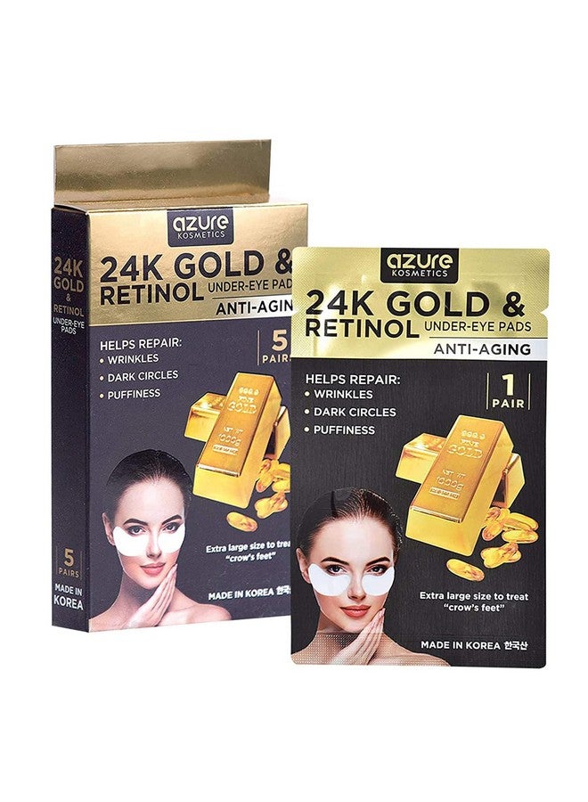 Azure Cosmetics Azure 24K Gold & Retinol Anti Aging Under Eye Patches Firming Restoring & Deeply Hydrating Eye Mask Reduces Fine Lines Wrinkles Dark Circles & Puffiness Skin Care Made In Korea 5 Pairs - Image 1