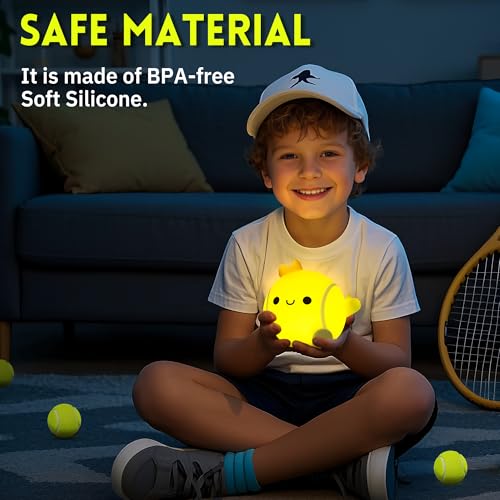 OkiyiD Tennis Gifts, Tennis Ball Night Light for Boys-Rechargeable Squishy Silicone Lamp,Cute Tennis Ball lamp for Tennis Sports Lovers Boys Girls Birthday Gifts - Image 2