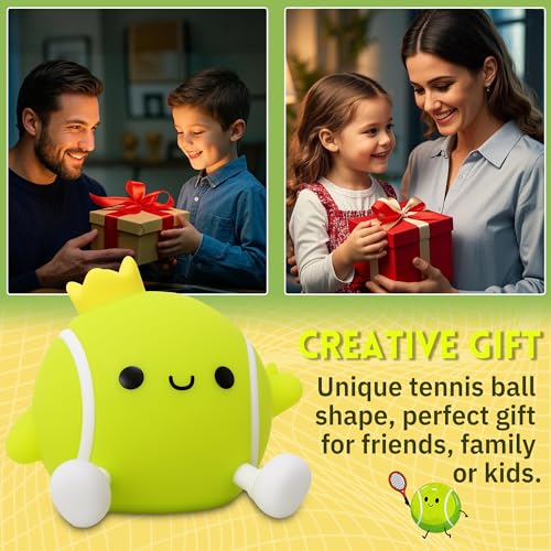 OkiyiD Tennis Gifts, Tennis Ball Night Light for Boys-Rechargeable Squishy Silicone Lamp,Cute Tennis Ball lamp for Tennis Sports Lovers Boys Girls Birthday Gifts - Image 5