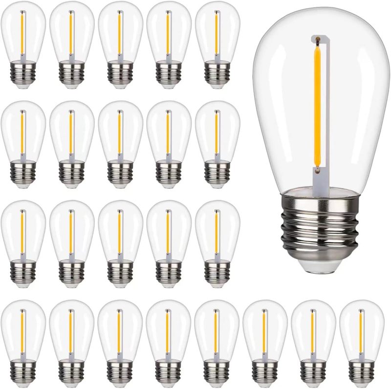 foco LED S14 inastillable e impermeable para exteriores, 1 W S14, bombillas de repuesto para patio, jardín, blanco cálido 2200 K, 70 lúmenes, foco de plástico, base E26, paquete de 24 - Image 2