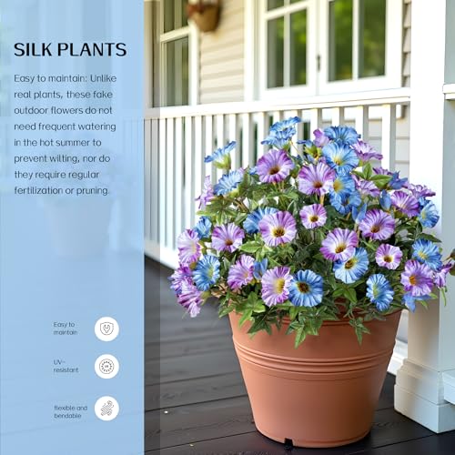 Uqueeten Artificial Plants Outdoor Morning Glory Artificial Flowers Plastic Flowers for Decoration,UV Resistant Look Real Fake Flowers Faux Outdoor Plants Front Door Decor (Blue Purple, 4PCS) - Image 3