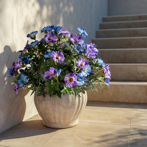 Uqueeten Artificial Plants Outdoor Morning Glory Artificial Flowers Plastic Flowers for Decoration,UV Resistant Look Real Fake Flowers Faux Outdoor Plants Front Door Decor (Blue Purple, 4PCS) - Image 4