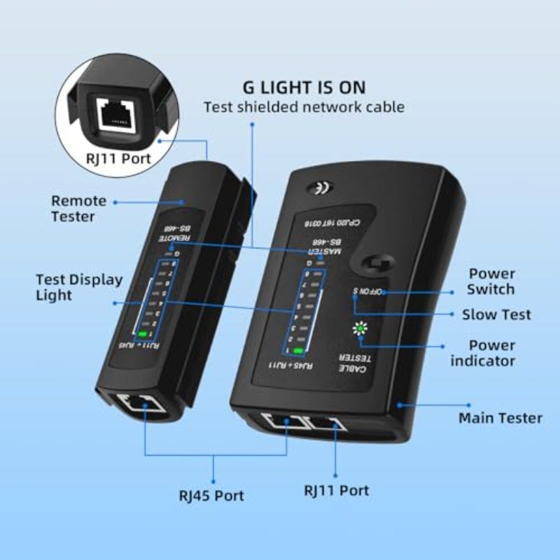 اختبار كابل الشبكة للايثرنت RJ45 RJ11 RJ12 شبكة محمولة مع مؤشرات LED ذكية كاشف كابل محمي لأطوال Cat5 و Cat6 و Cat7 - Image 3