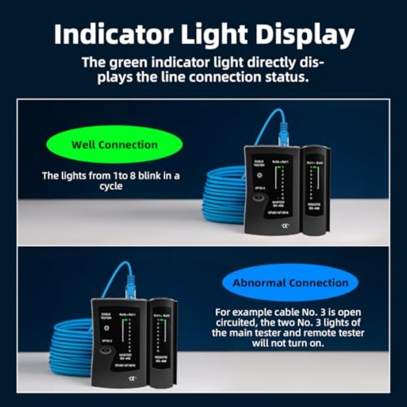 اختبار كابل الشبكة للايثرنت RJ45 RJ11 RJ12 شبكة محمولة مع مؤشرات LED ذكية كاشف كابل محمي لأطوال Cat5 و Cat6 و Cat7 - Image 4