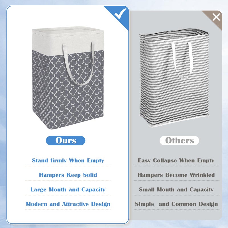 BlissTotes 3-Pack Laundry Basket, Freestandingï¼†Waterproof Laundry Hamper, Collapsible Tall Clothes Hamper with Easy Carry Handles for Clothes, Towels in the Family and Dorm,Clover Grey,75L - Image 3