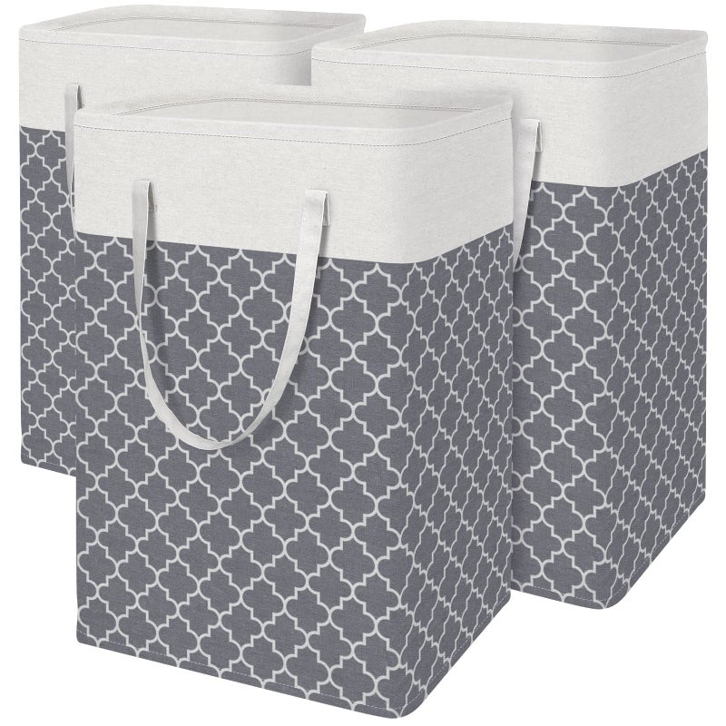 BlissTotes 3-Pack Laundry Basket, Freestandingï¼†Waterproof Laundry Hamper, Collapsible Tall Clothes Hamper with Easy Carry Handles for Clothes, Towels in the Family and Dorm,Clover Grey,75L - Image 1