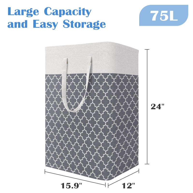 BlissTotes 3-Pack Laundry Basket, Freestandingï¼†Waterproof Laundry Hamper, Collapsible Tall Clothes Hamper with Easy Carry Handles for Clothes, Towels in the Family and Dorm,Clover Grey,75L - Image 2