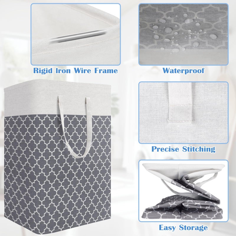 BlissTotes 3-Pack Laundry Basket, Freestandingï¼†Waterproof Laundry Hamper, Collapsible Tall Clothes Hamper with Easy Carry Handles for Clothes, Towels in the Family and Dorm,Clover Grey,75L - Image 4
