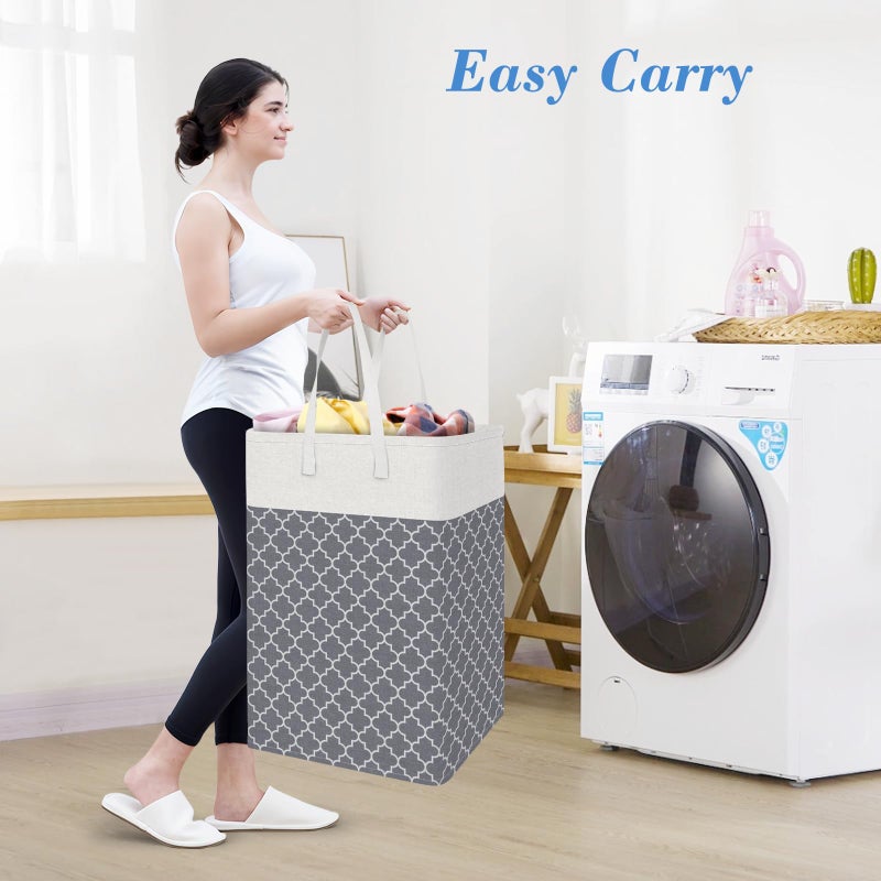 BlissTotes 3-Pack Laundry Basket, Freestandingï¼†Waterproof Laundry Hamper, Collapsible Tall Clothes Hamper with Easy Carry Handles for Clothes, Towels in the Family and Dorm,Clover Grey,75L - Image 5